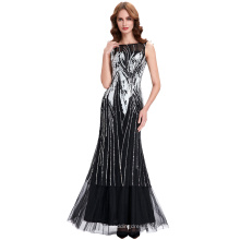 Starzz 2016 sans manches à bas prix Sequins Black Tulle Netting robe de bal Robe de soirée fête de bal 8 Taille US 2 ~ 16 ST000059-1